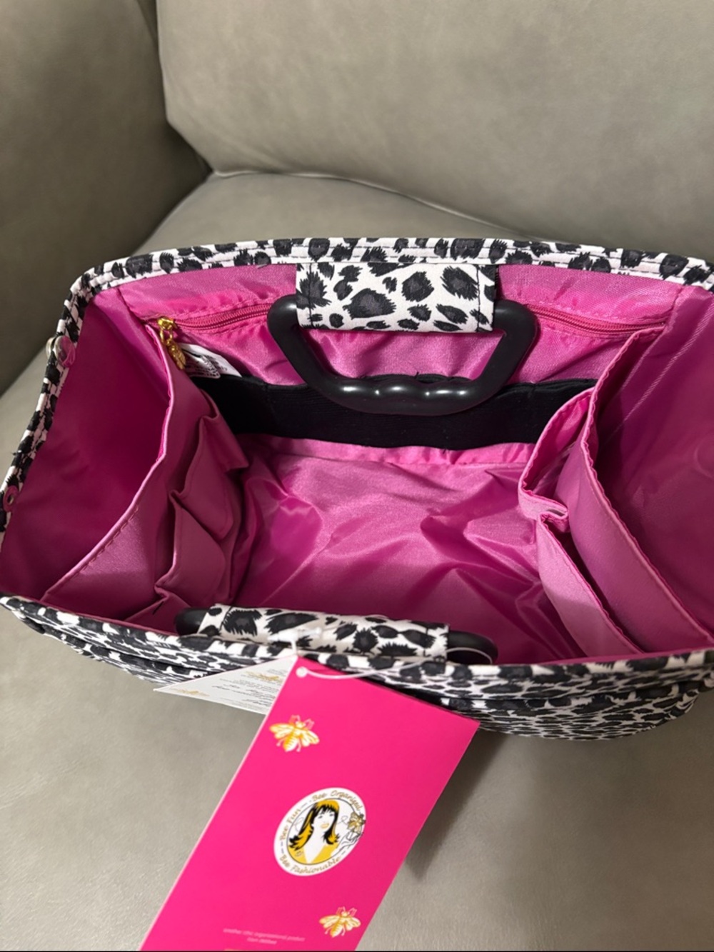 Tote Bag Organizer - Animal Print / Hot Pink - Great Bingo Bag too!